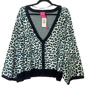 Torrid Black & Aqua Leopard Print V-Neck Cardigan Sweater. Never Worn.